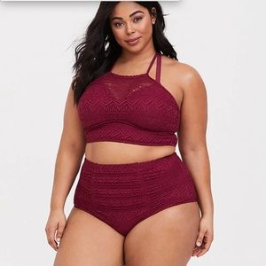 TORRID Burgundy Crochet High Waisted Bathingsuit